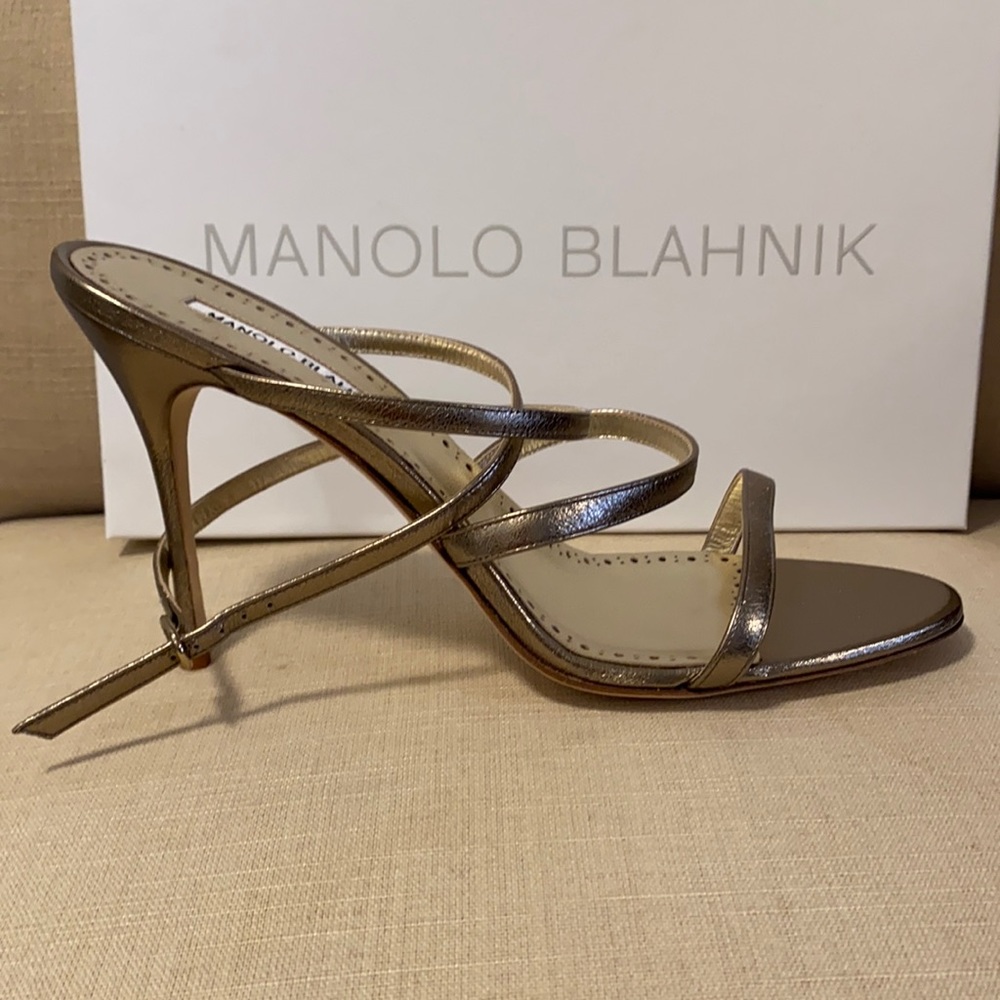 Manolo Blahnik Bacca nappa gold strappy sandal